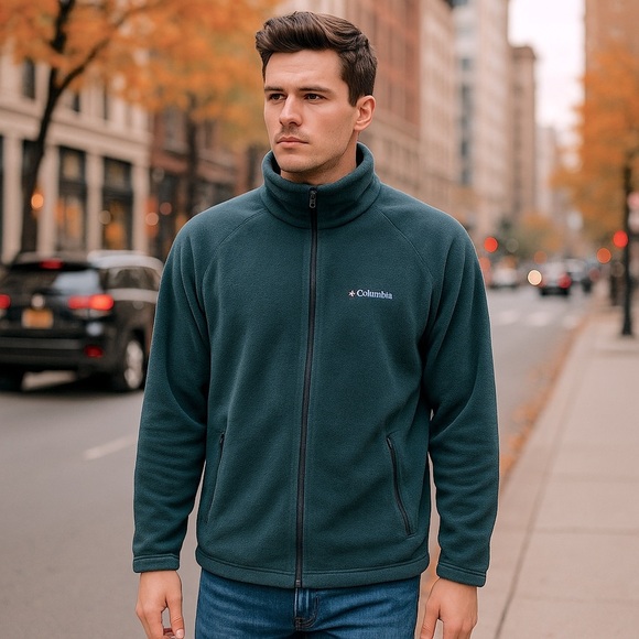 Columbia Full Zip Fleece Jacket Dark Blue-Green Size XL - Picture 1 of 12